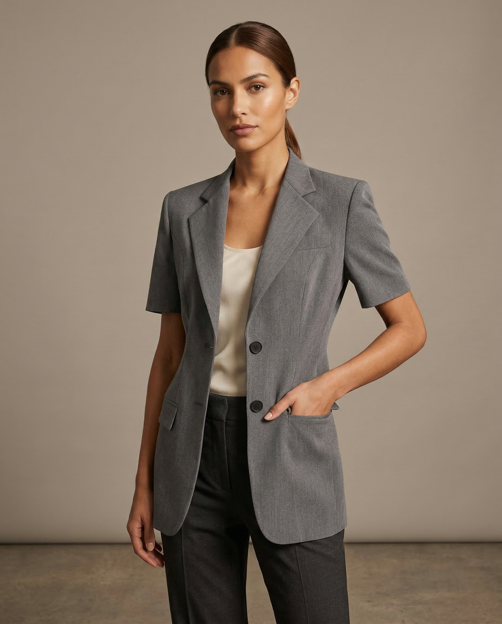 Korean A-Line Blazer Jacket - Short Sleeve Chic Design for Casual Wear