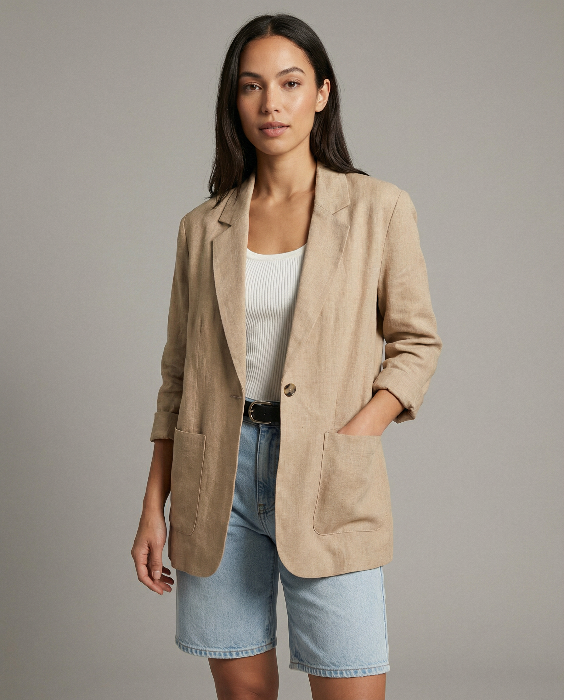 Korean Herringbone Blazer - Casual Loose Fit - Lightweight Spring/Summer Wear