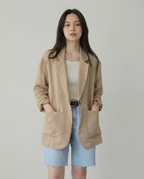 Korean Herringbone Blazer - Casual Loose Fit - Lightweight Spring/Summer Wear