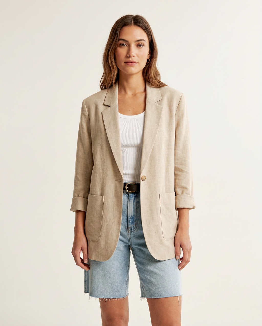Korean Herringbone Blazer - Casual Loose Fit - Lightweight Spring/Summer Wear