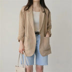 Korean Herringbone Blazer - Casual Loose Fit - Lightweight Spring/Summer Wear