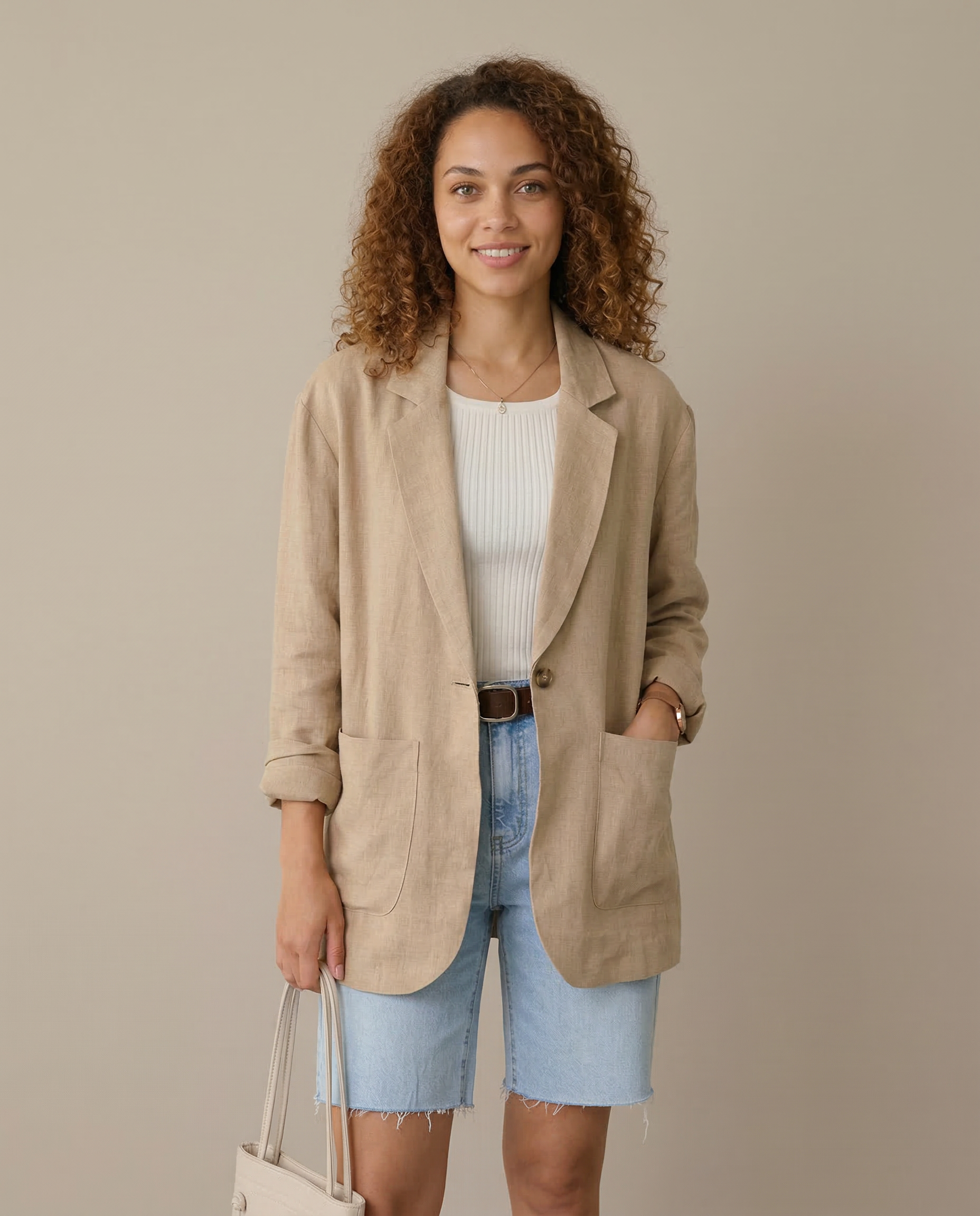 Korean Herringbone Blazer - Casual Loose Fit - Lightweight Spring/Summer Wear