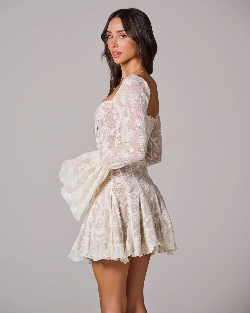 Lace Midi Dress with Floral Design for Special Occasions