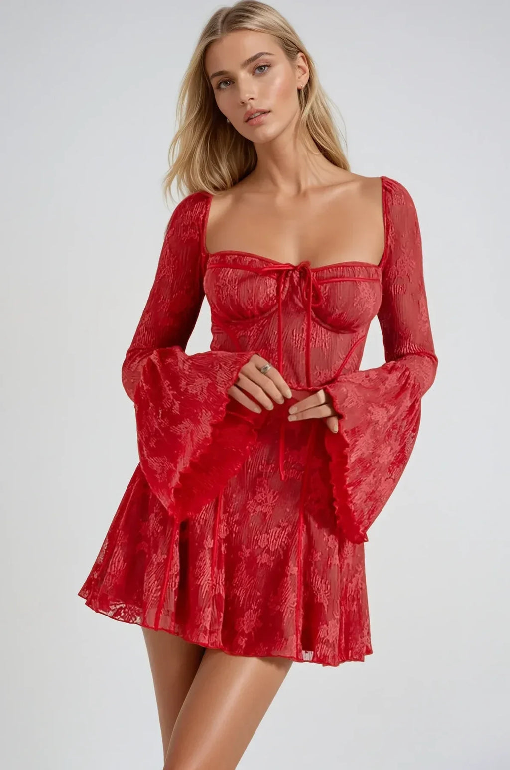 Lace Midi Dress with Floral Design for Special Occasions