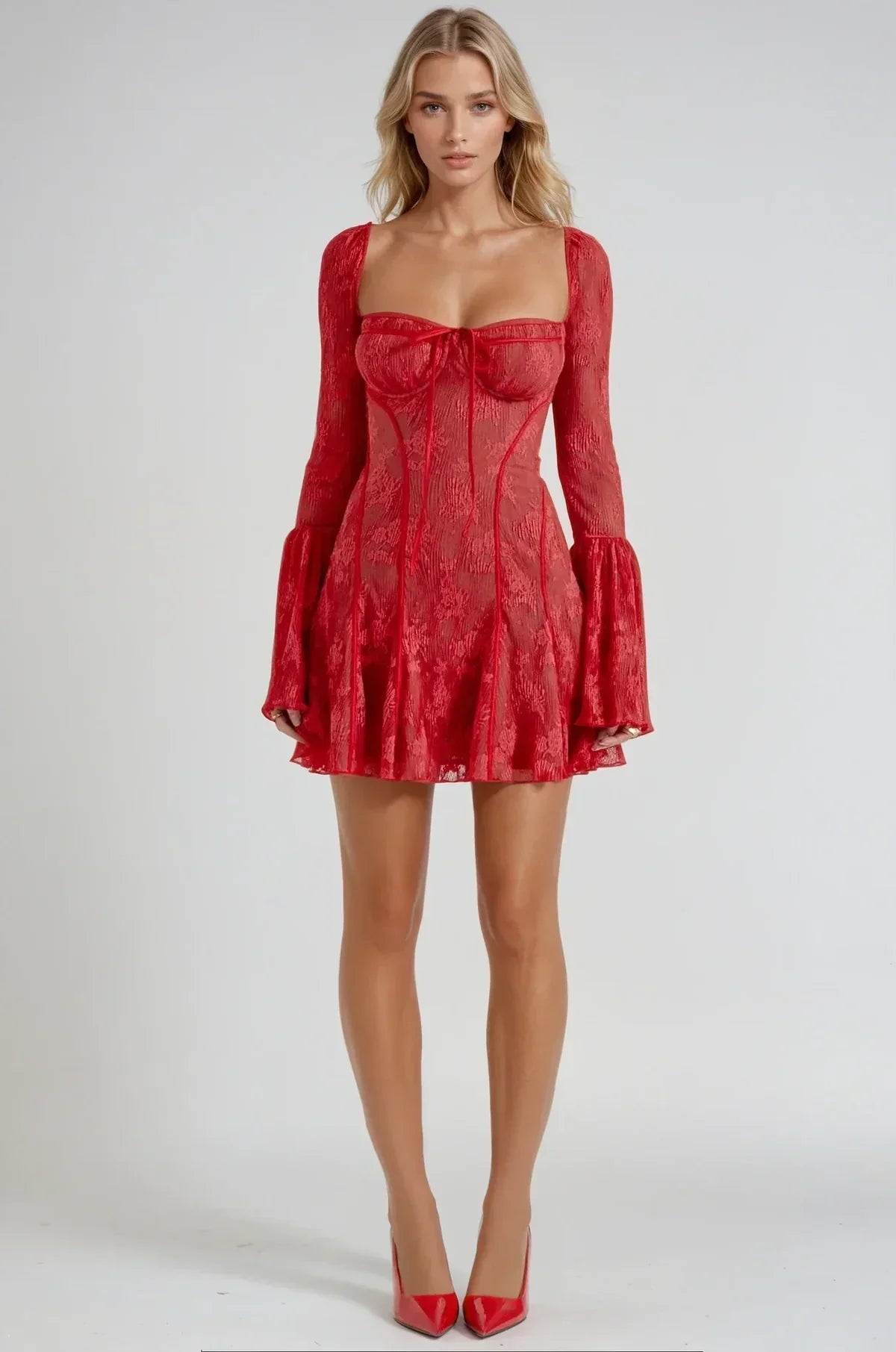 Lace Midi Dress with Floral Design for Special Occasions