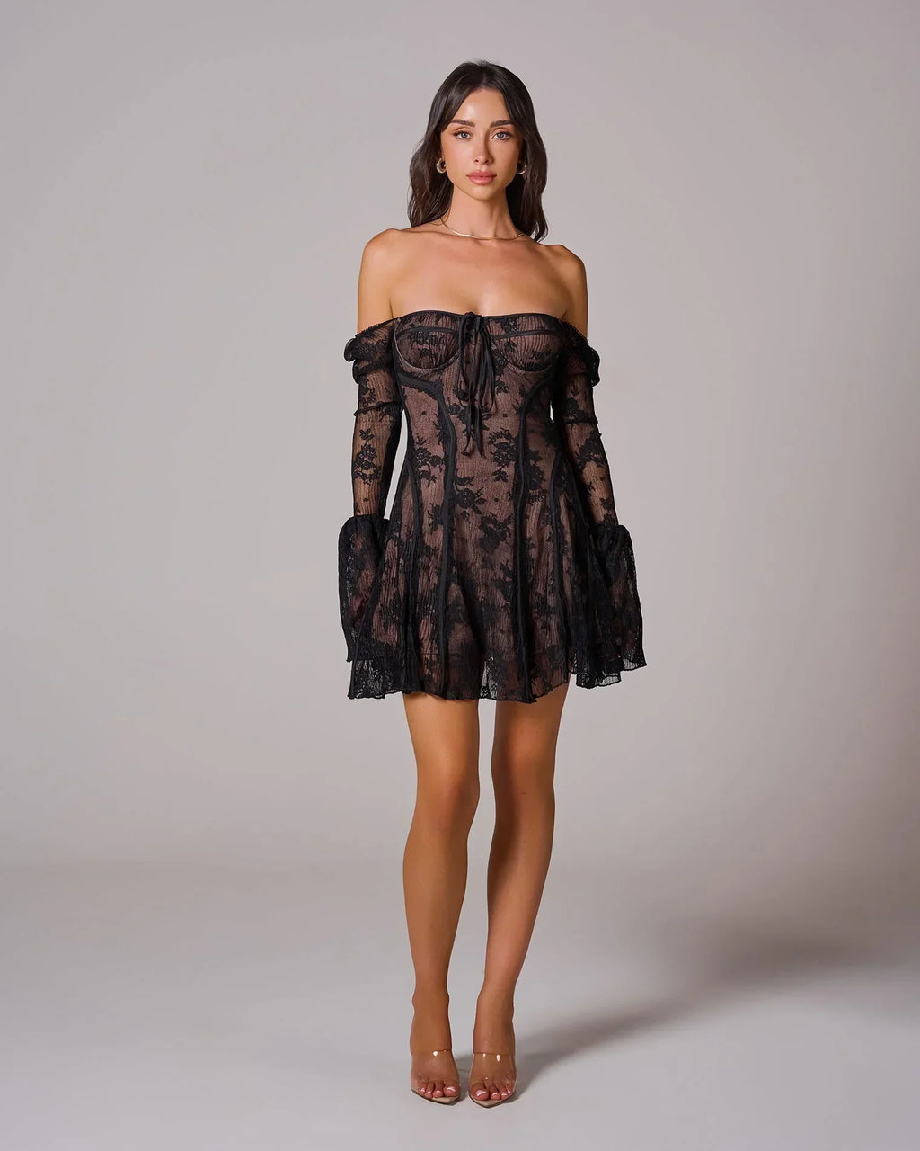 Lace Midi Dress with Floral Design for Special Occasions