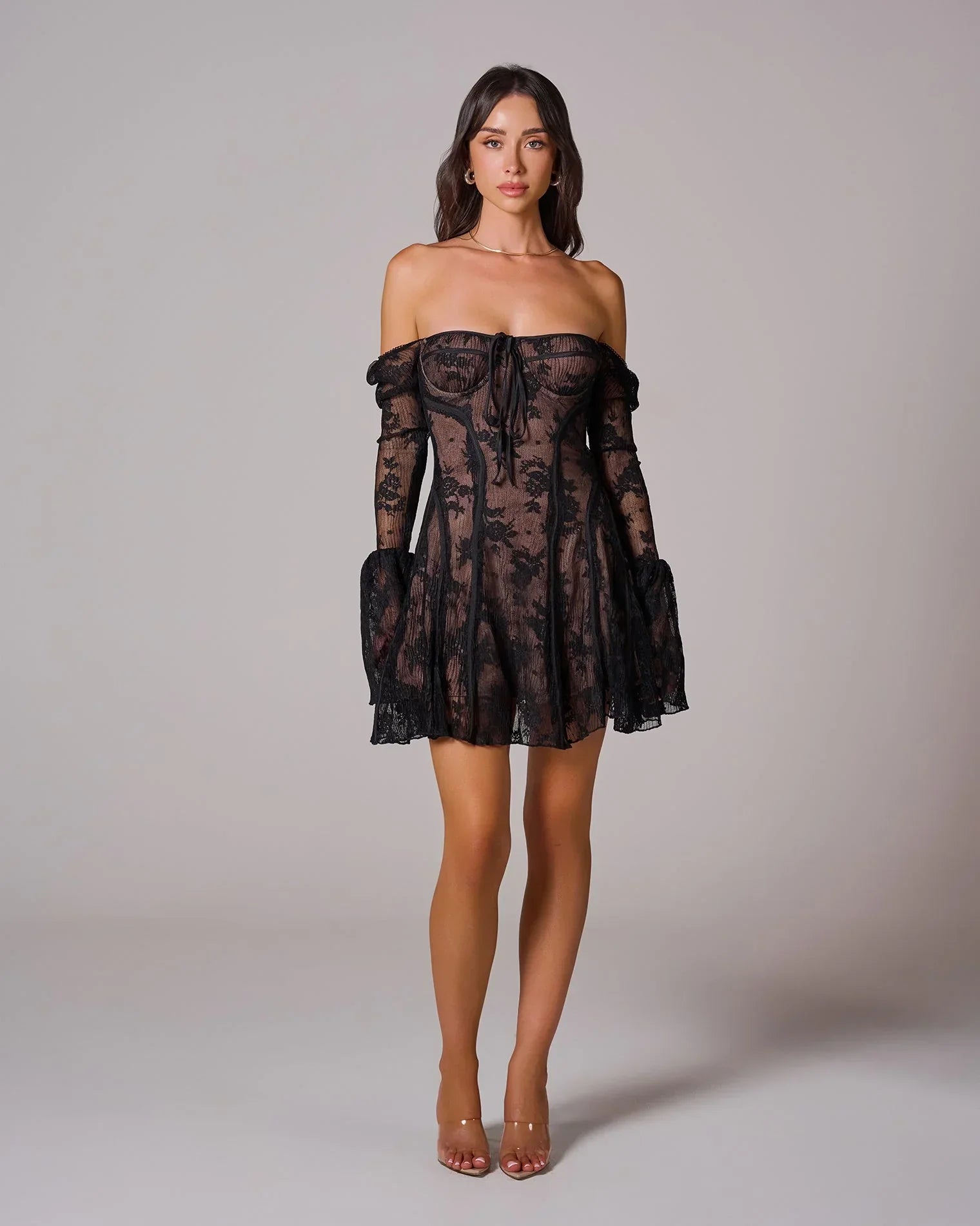 Lace Midi Dress with Floral Design for Special Occasions