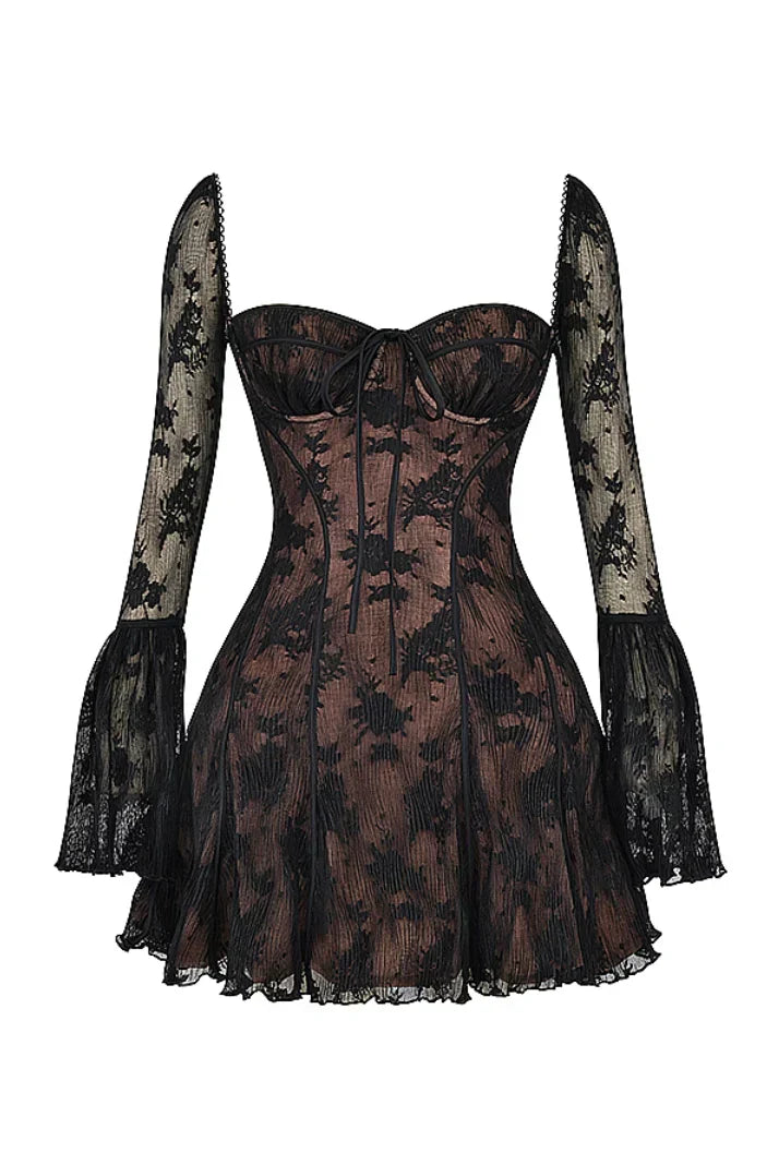 Lace Midi Dress with Floral Design for Special Occasions