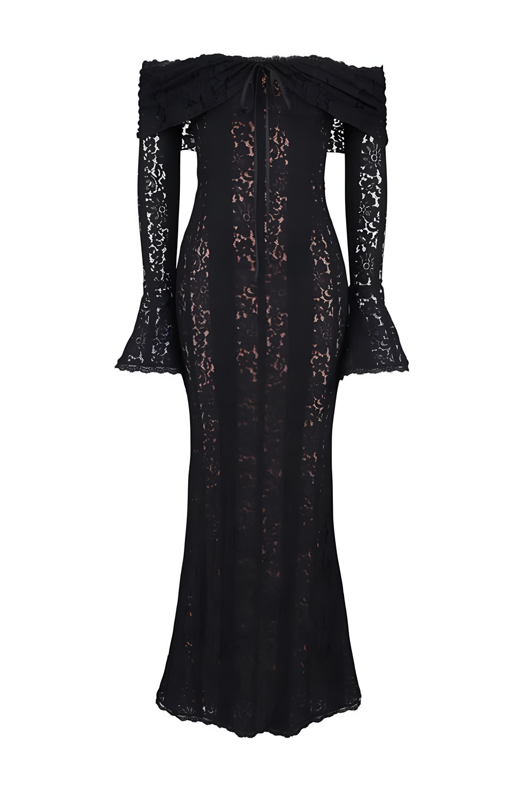 Lace Off-Shoulder Maxi Dress for Women - Elegant Evening Wear, White