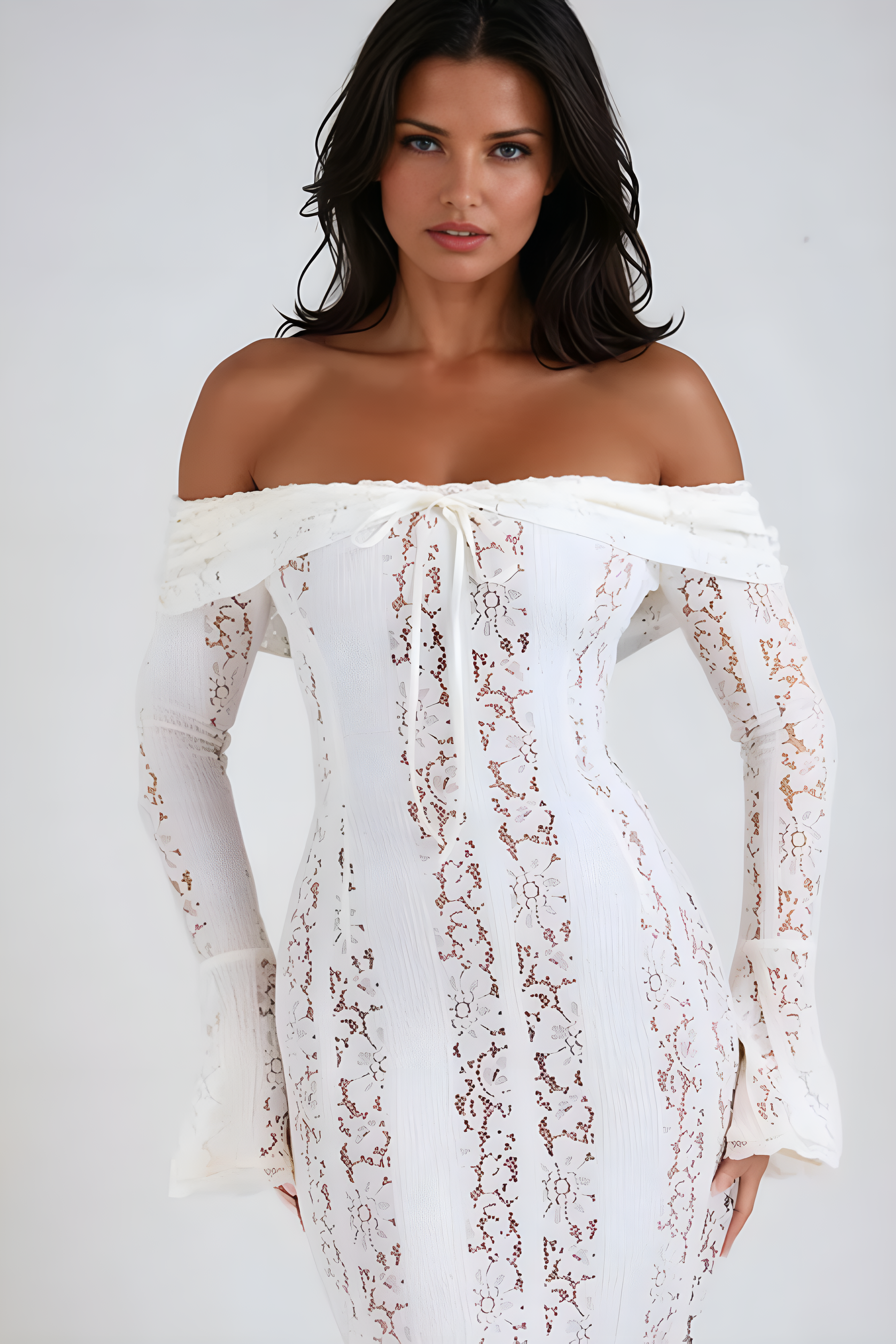 Lace Off-Shoulder Maxi Dress for Women - Elegant Evening Wear, White