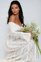 Lace Off-Shoulder Maxi Dress for Women - Elegant Evening Wear, White