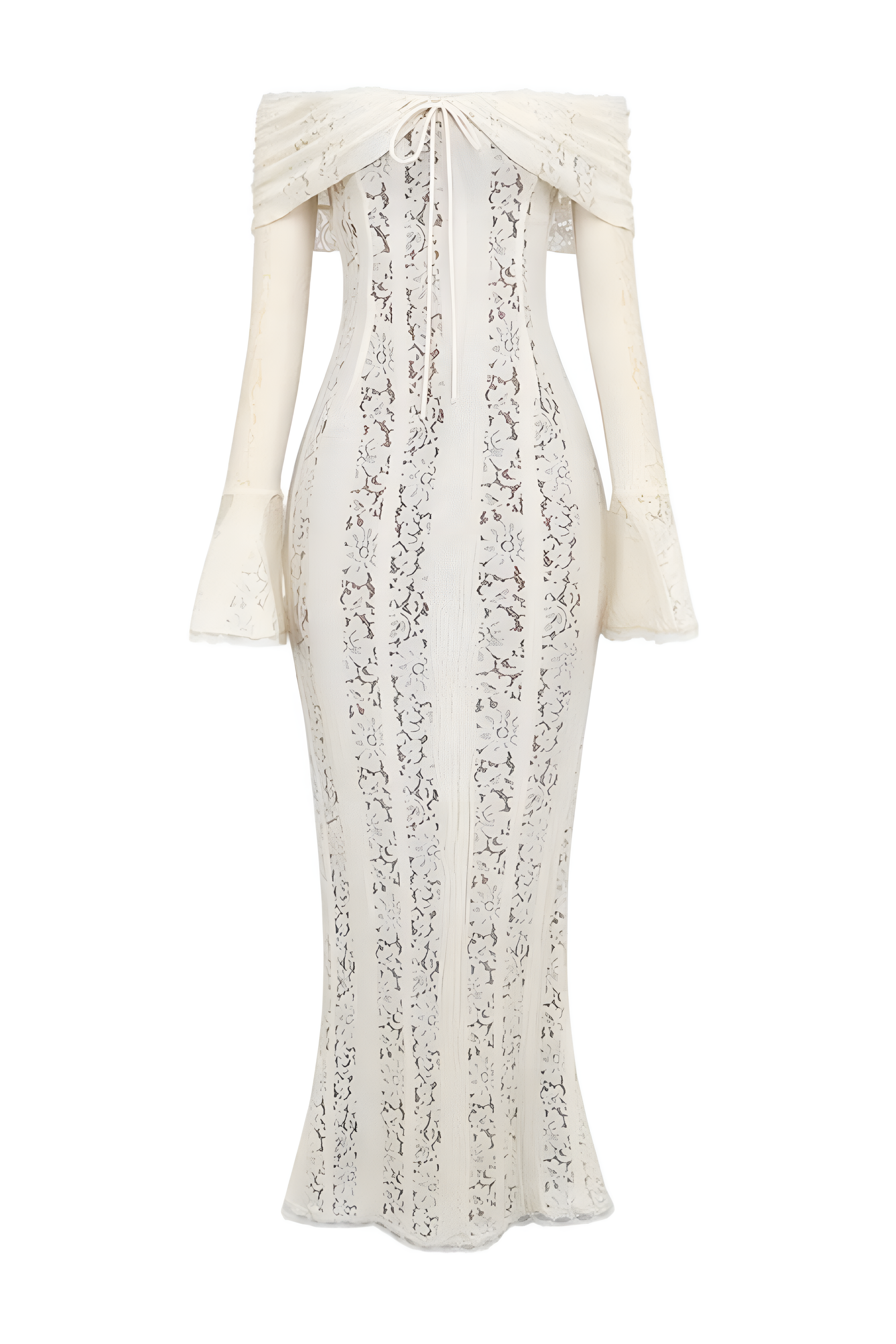 Lace Off-Shoulder Maxi Dress for Women - Elegant Evening Wear, White