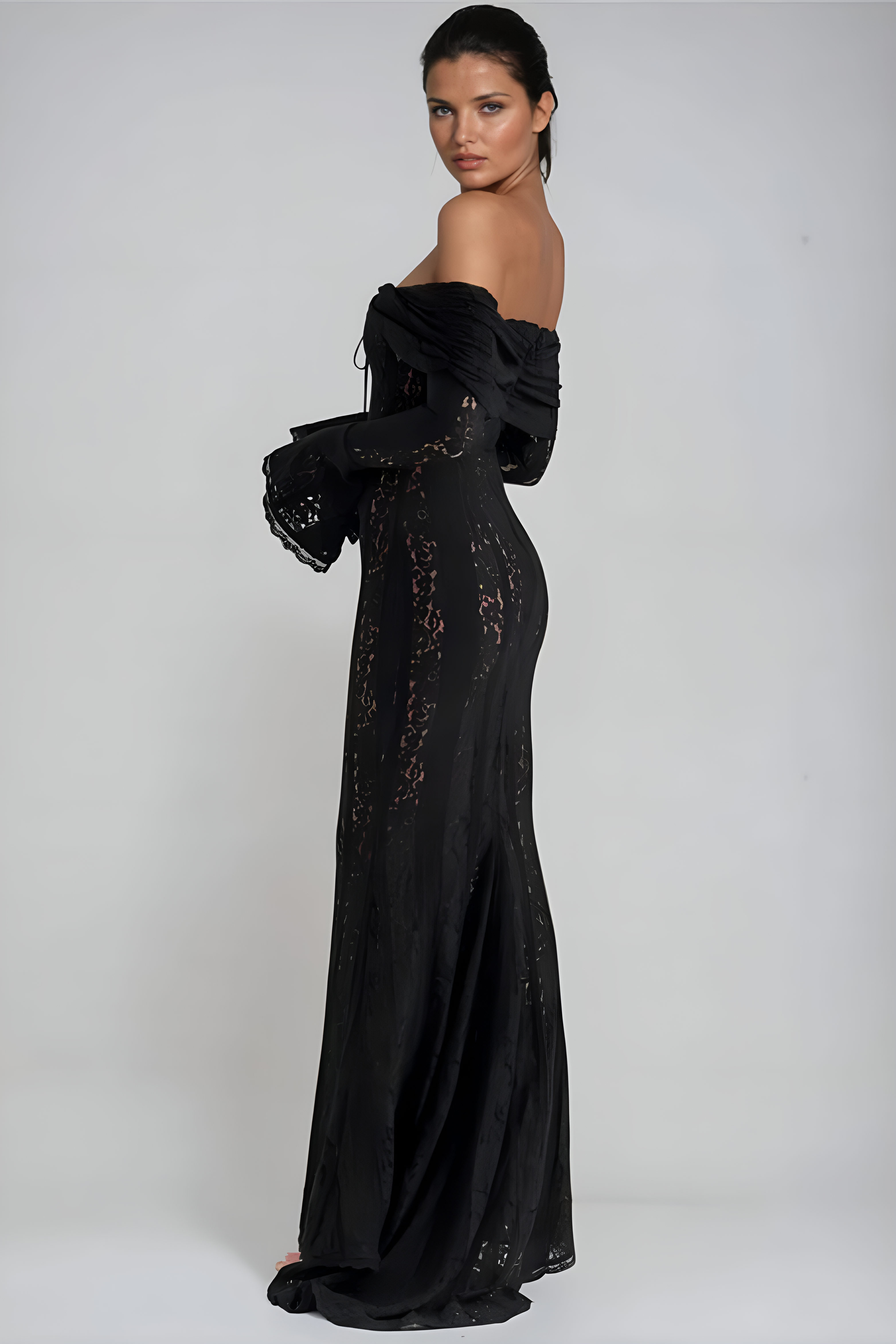 Lace Off-Shoulder Maxi Dress for Women - Elegant Evening Wear, White