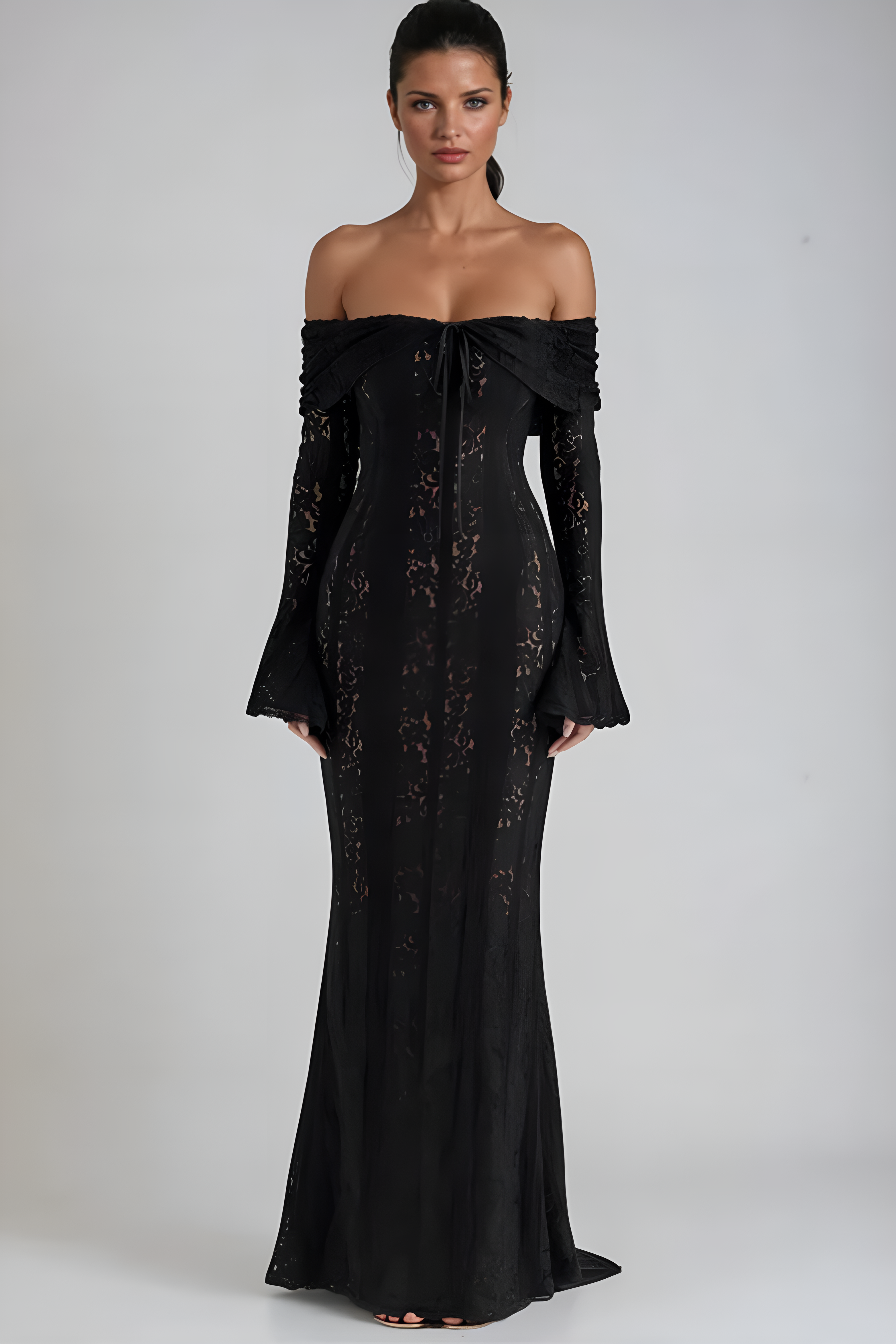Lace Off-Shoulder Maxi Dress for Women - Elegant Evening Wear, White