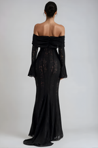Lace Off-Shoulder Maxi Dress for Women - Elegant Evening Wear, White