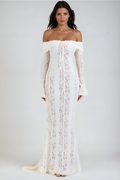 Lace Off-Shoulder Maxi Dress for Women - Elegant Evening Wear, White