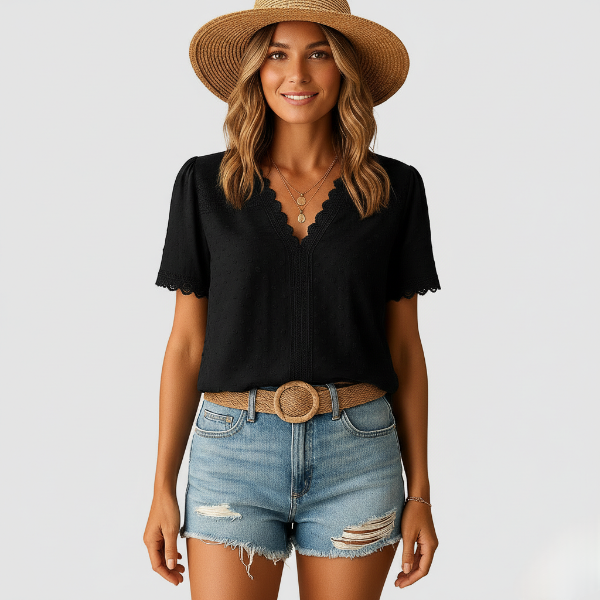 Lace V-Neck Blouse for Women - Elegant Sheer Top for Casual or Dressy Occasions