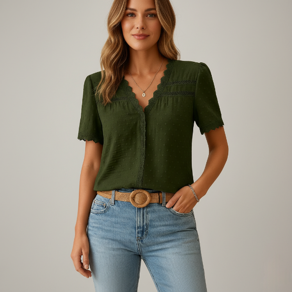 Lace V-Neck Blouse for Women - Elegant Sheer Top for Casual or Dressy Occasions