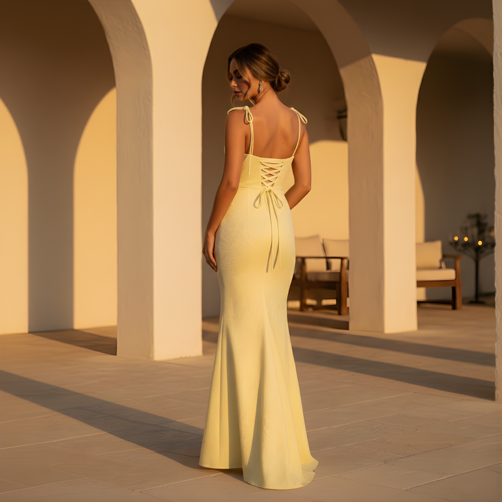 Lemon Floral Jacquard Maxi Dress for Women - Elegant Summer Wear