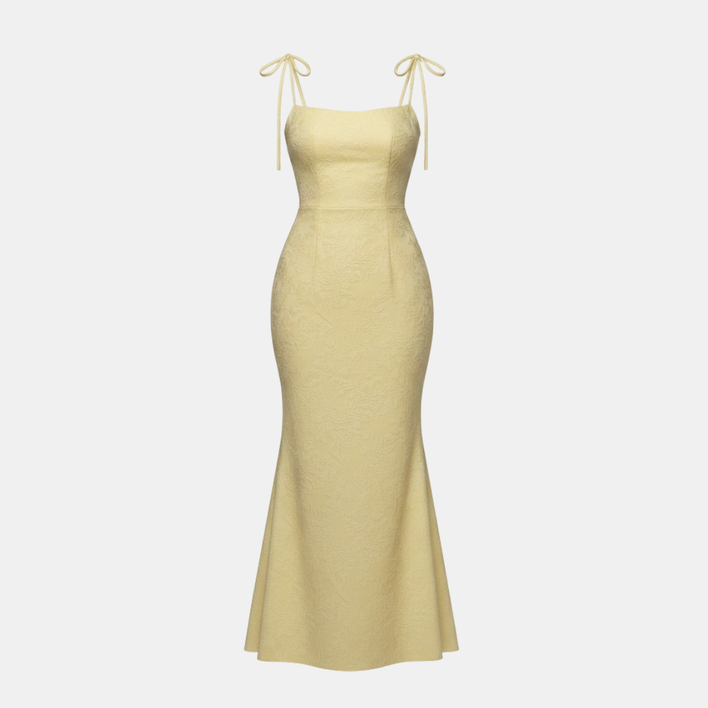 Lemon Floral Jacquard Maxi Dress for Women - Elegant Summer Wear
