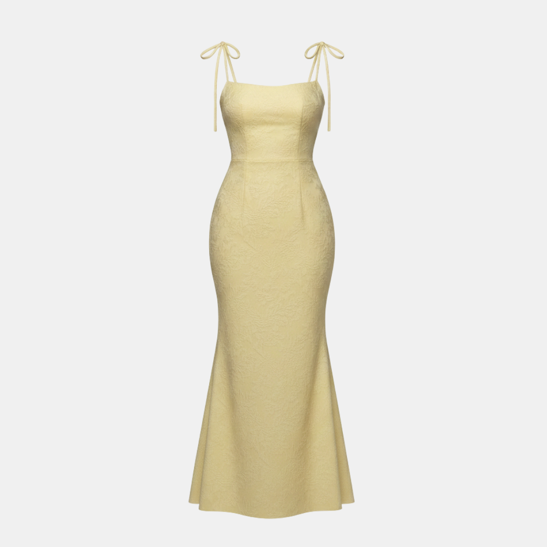 Lemon Floral Jacquard Maxi Dress for Women - Elegant Summer Wear