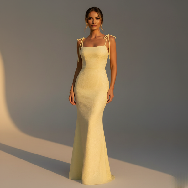 Lemon Floral Jacquard Maxi Dress for Women - Elegant Summer Wear