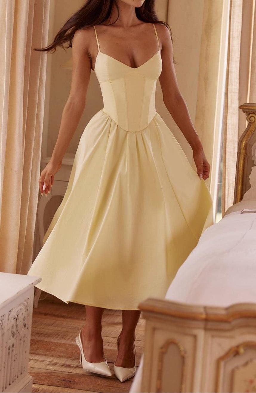 Lemon Midi Dress Women UK – Lightweight Fabric Garden Party Wedding Guest Cocktail Attire