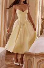 Lemon Midi Dress Women UK – Lightweight Fabric Garden Party Wedding Guest Cocktail Attire