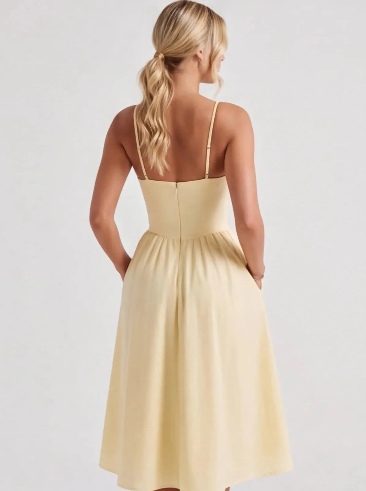 Lemon Midi Dress Women UK – Lightweight Fabric Garden Party Wedding Guest Cocktail Attire