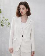 Linen Blazer Suit with Stripe Design for Office Wear and Professional Attire