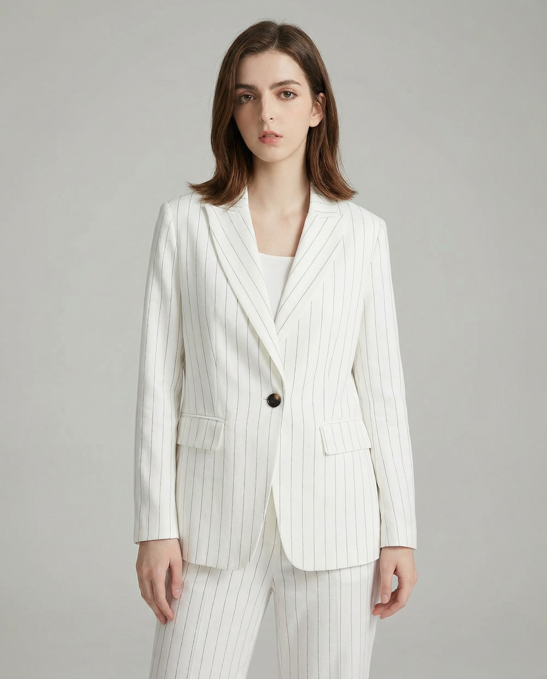 Linen Blazer Suit with Stripe Design for Office Wear and Professional Attire