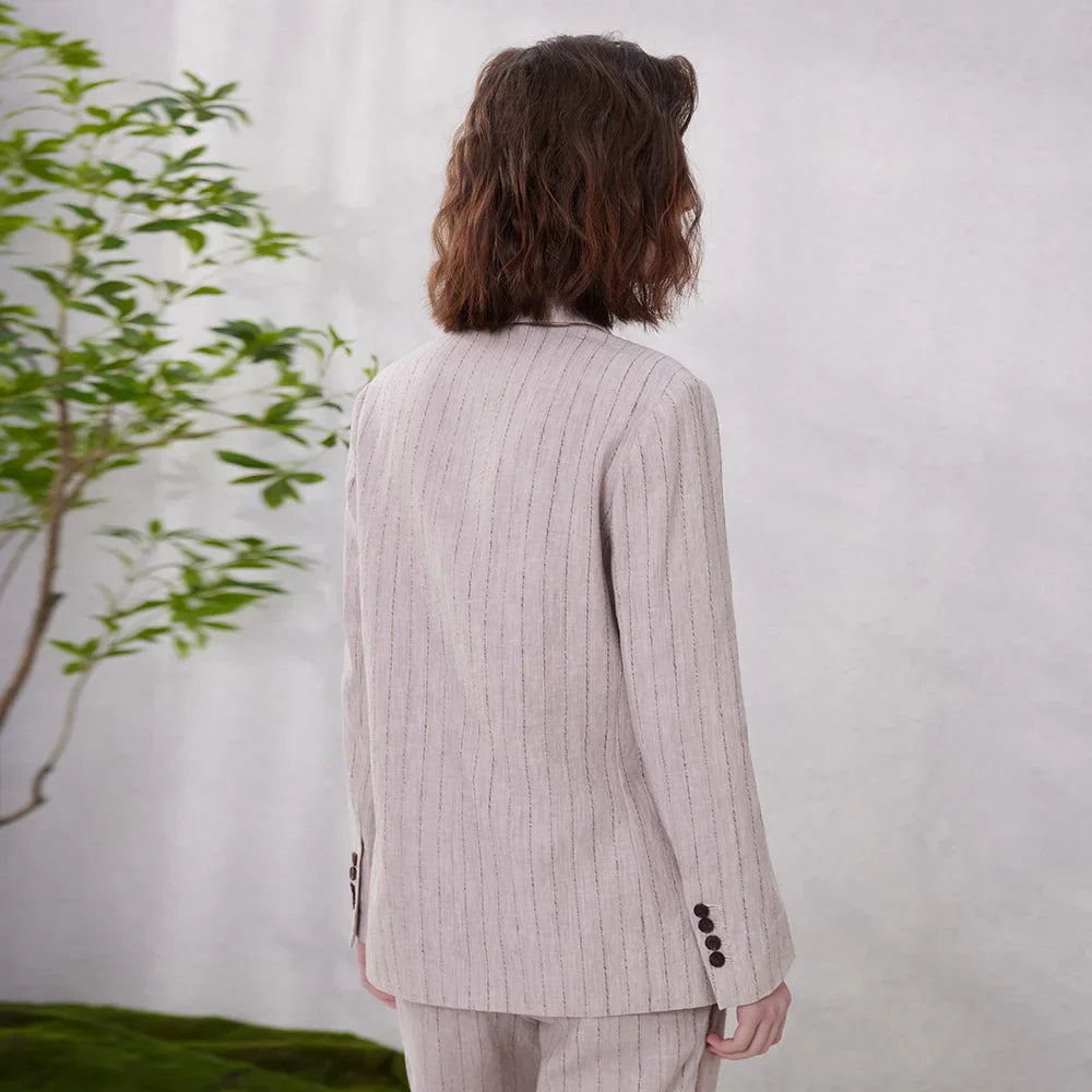 Linen Blazer Suit with Stripe Design for Office Wear and Professional Attire