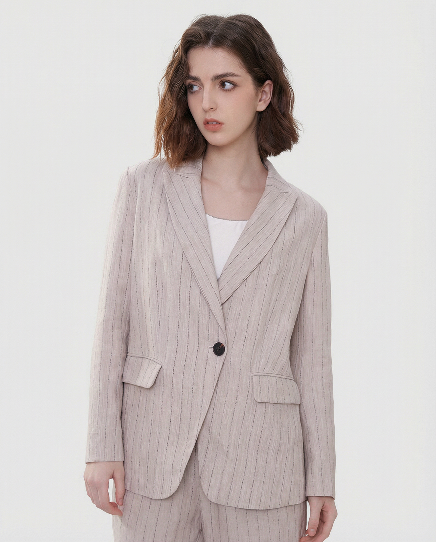 Linen Blazer Suit with Stripe Design for Office Wear and Professional Attire