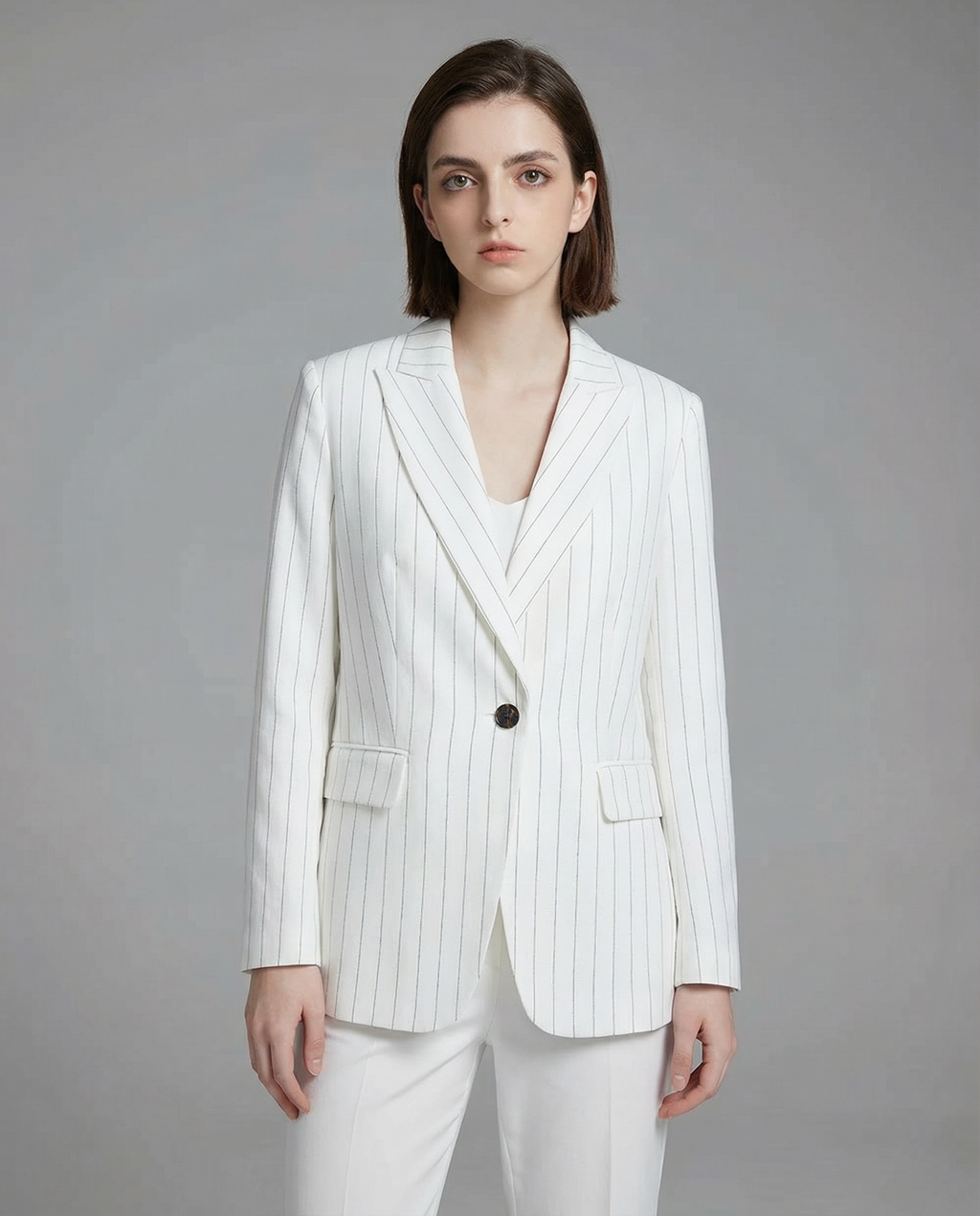 Linen Blazer Suit with Stripe Design for Office Wear and Professional Attire
