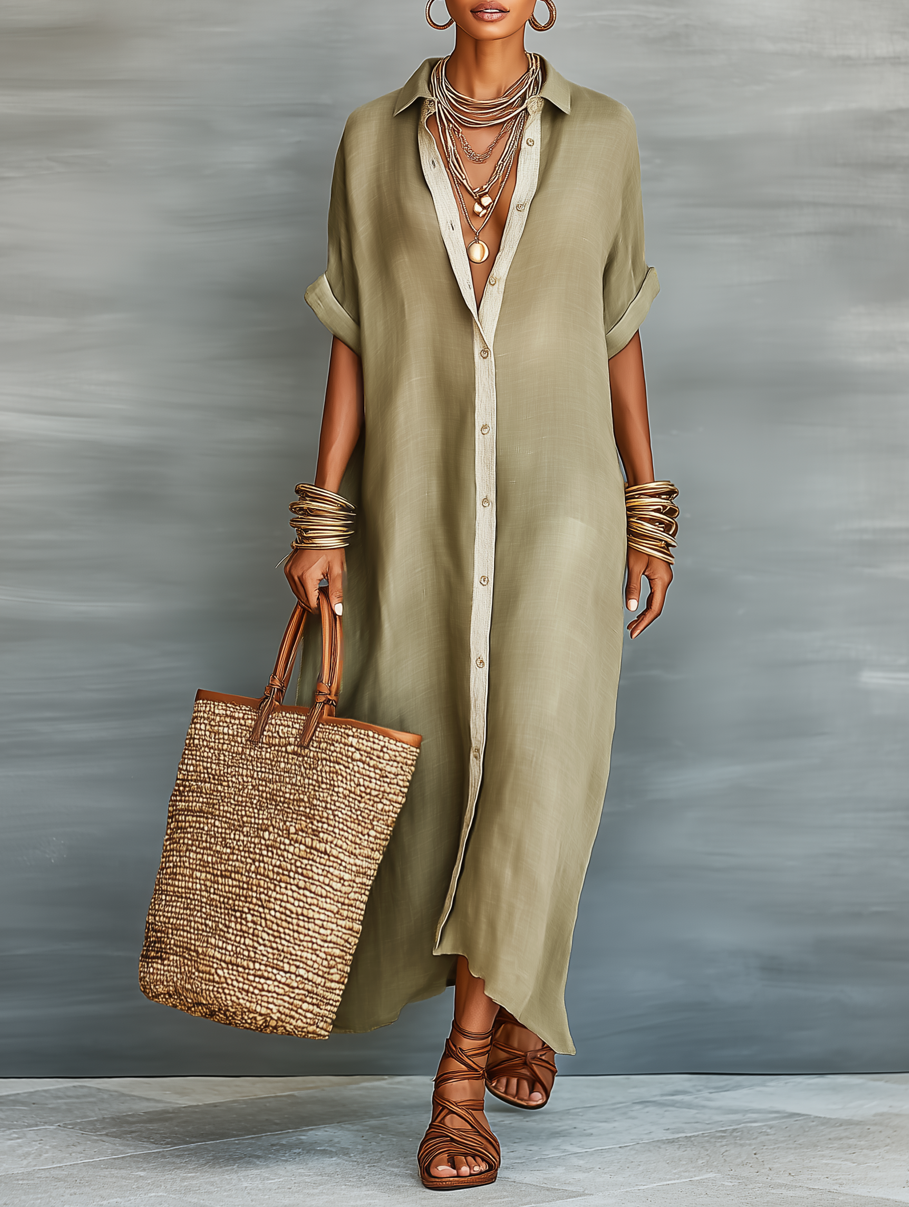 Linen Blend Maxi Dress Women UK – Short-sleeved Shirt Dress, Wedding Guest & Garden Party