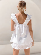 Linen Blend Ruffle Shorts Set for Women - Casual Summer Outfit