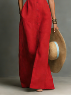 Linen-Blend Sleeveless Maxi Shirt Dress Women UK – Minimalist Collared Dress, Wedding Guest & Garden Party