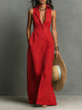 Linen-Blend Sleeveless Maxi Shirt Dress Women UK – Minimalist Collared Dress, Wedding Guest & Garden Party