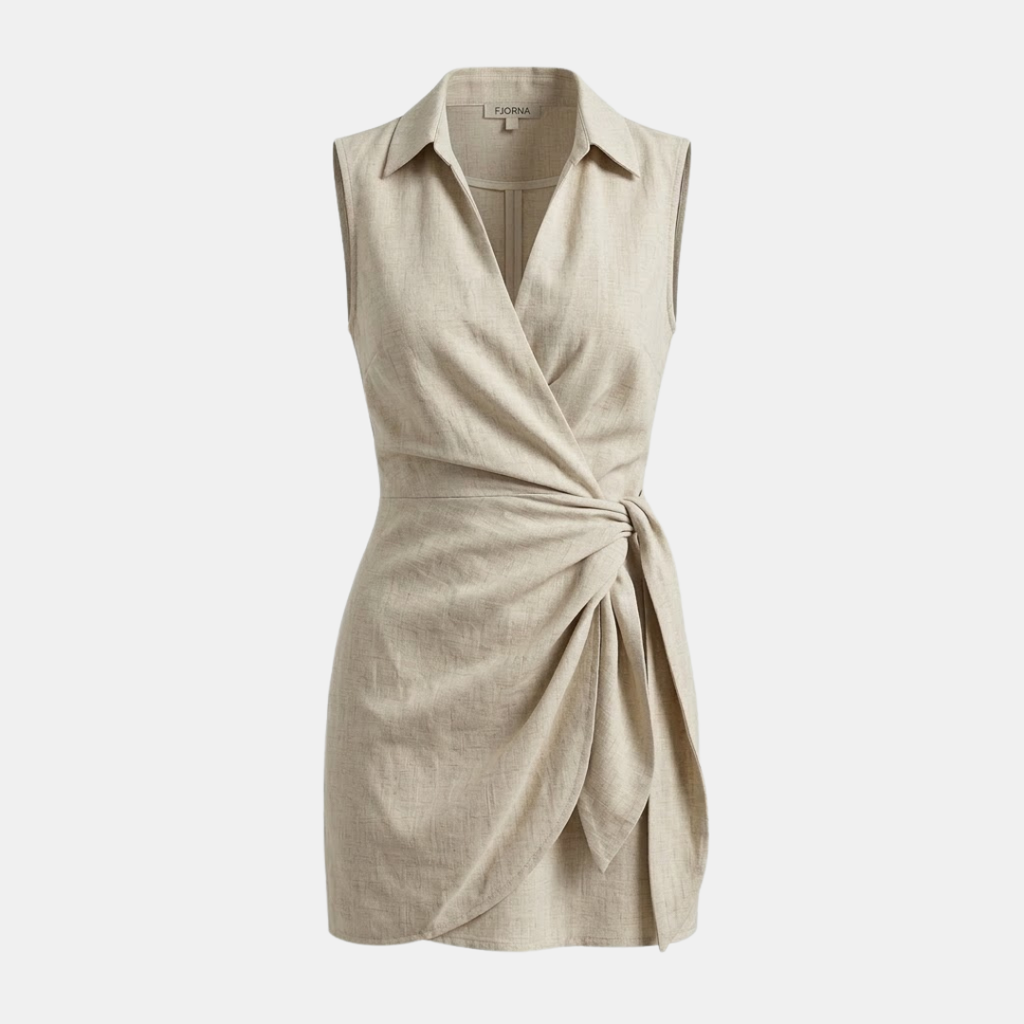 Linen Blend Sleeveless Wrap Mini Dress for Women - Casual Summer Wear