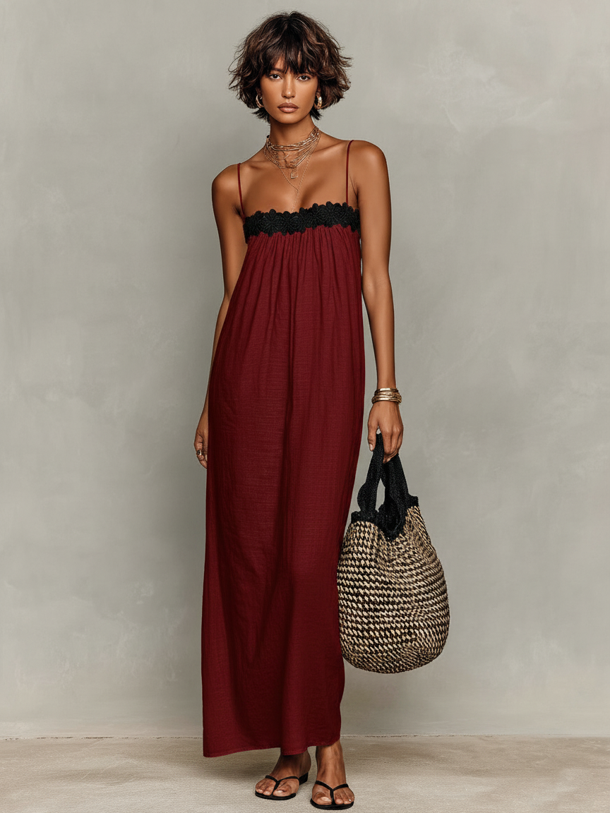Linen-Blend Strapless Maxi Dress Women UK – Wedding Guest Garden Party Evening Gown, Cocktail Attire