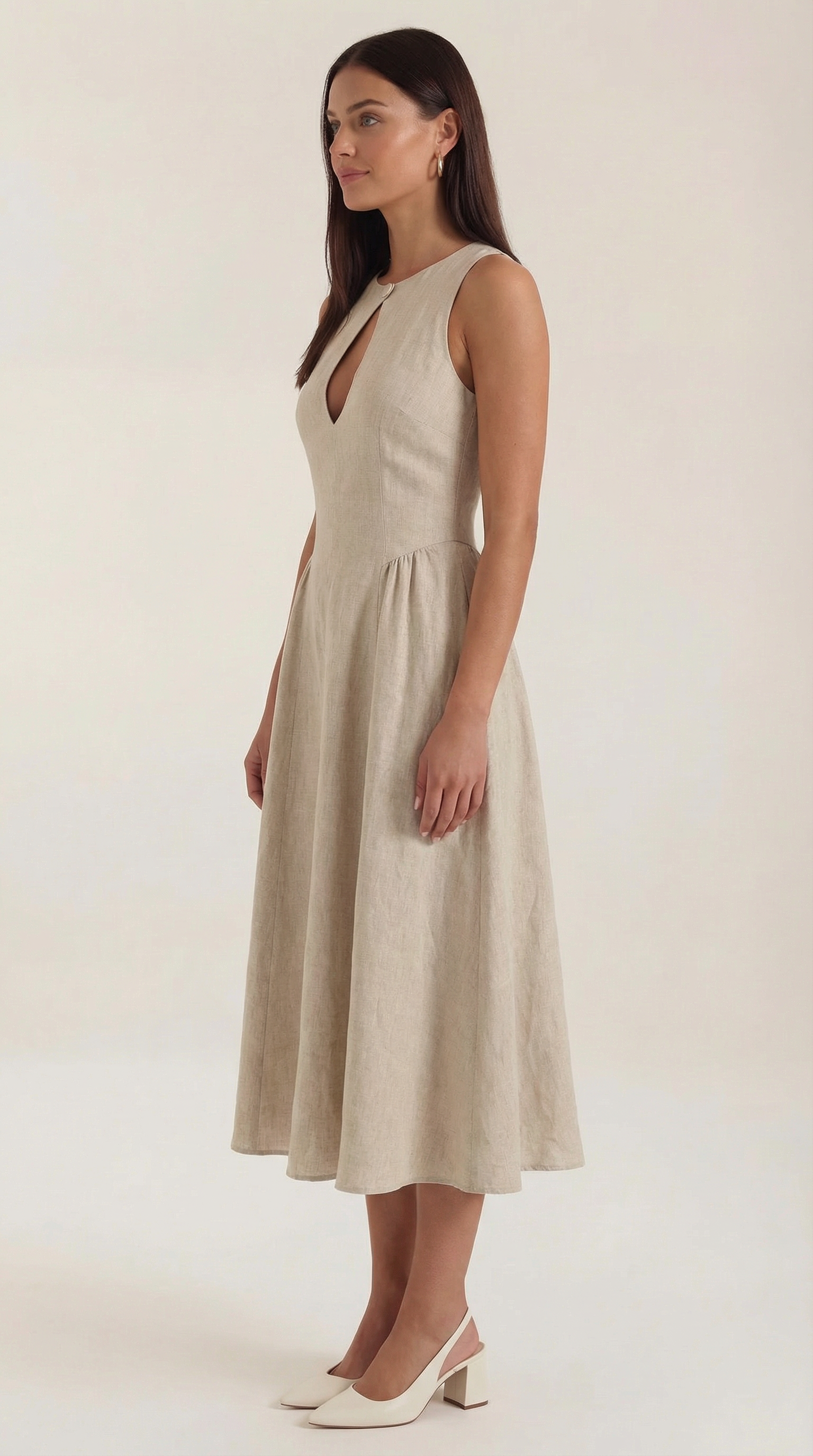 Linen Cutout Dress for Women - Casual Summer Style - Lightweight and Breathable Fabric - Perfect for Outdoor Events