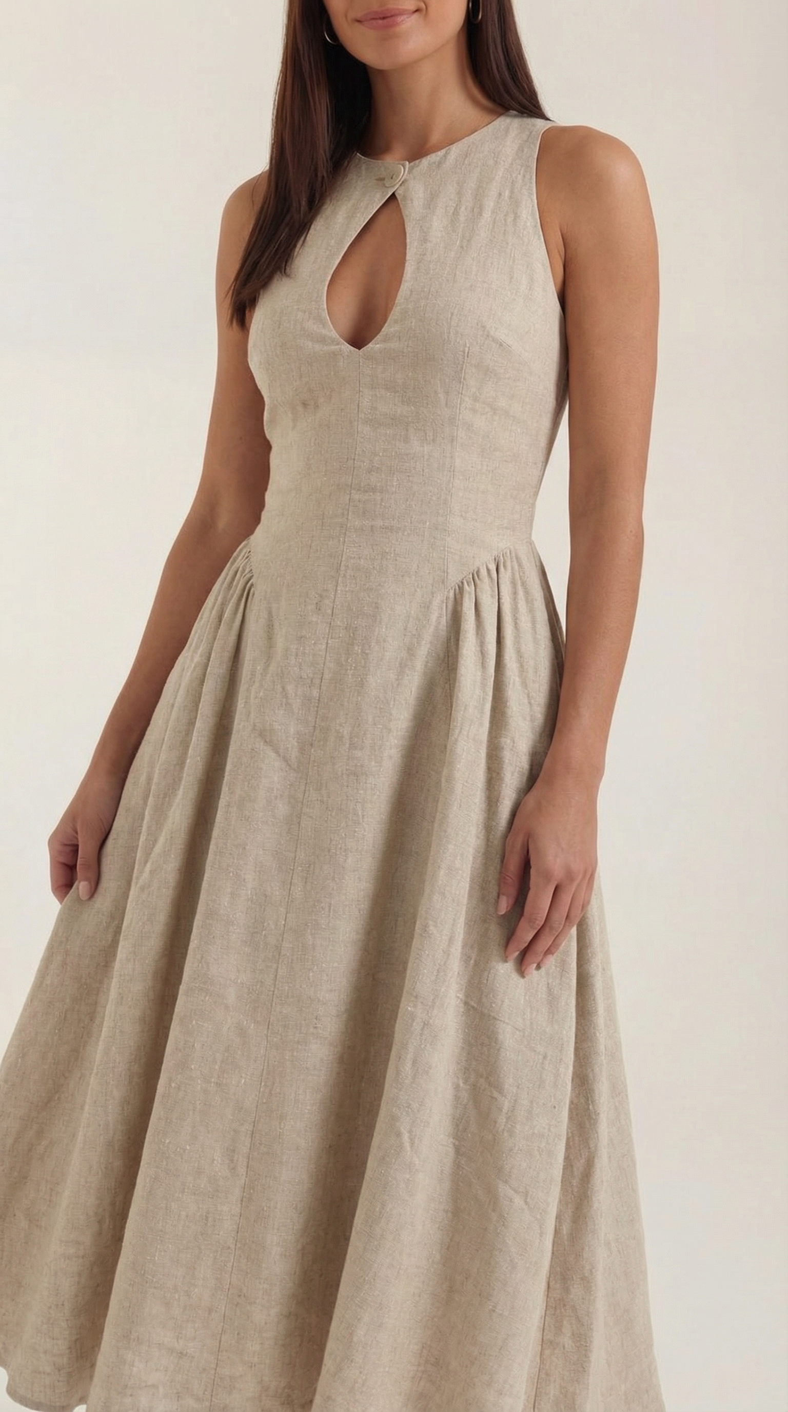 Linen Cutout Dress for Women - Casual Summer Style - Lightweight and Breathable Fabric - Perfect for Outdoor Events