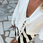 Linen Front-Tie Top for Women - Casual Summer Style in Sicily Design