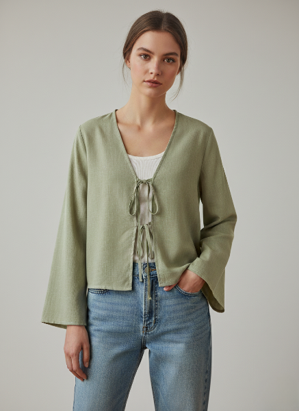 Linen Front-Tie Top for Women - Casual Summer Style in Sicily Design