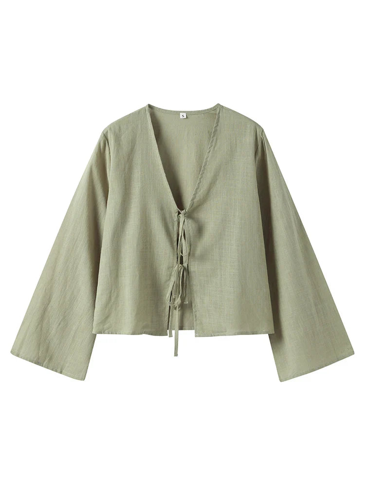 Linen Front-Tie Top for Women - Casual Summer Style in Sicily Design
