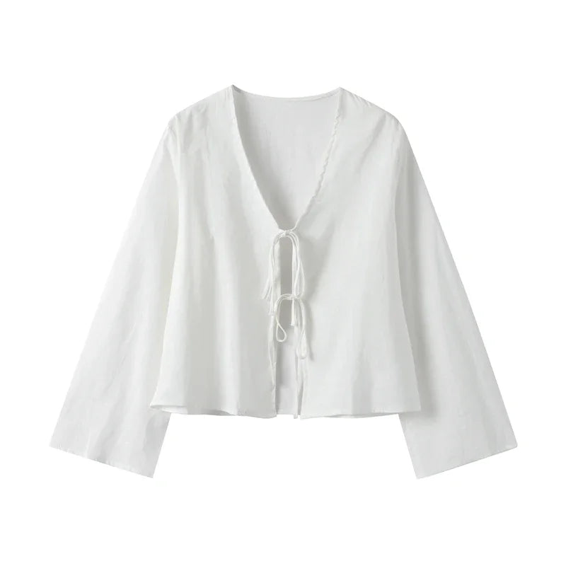 Linen Front-Tie Top for Women - Casual Summer Style in Sicily Design