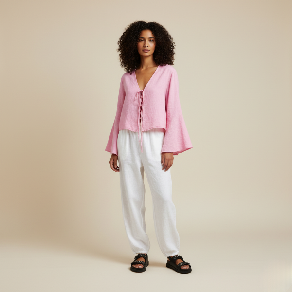 Linen Front-Tie Top for Women - Casual Summer Style in Sicily Design