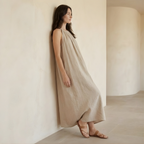 Linen Halter Neck Maxi Dress for Women - Loose Fit Summer Casual Wear