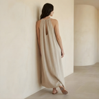 Linen Halter Neck Maxi Dress for Women - Loose Fit Summer Casual Wear