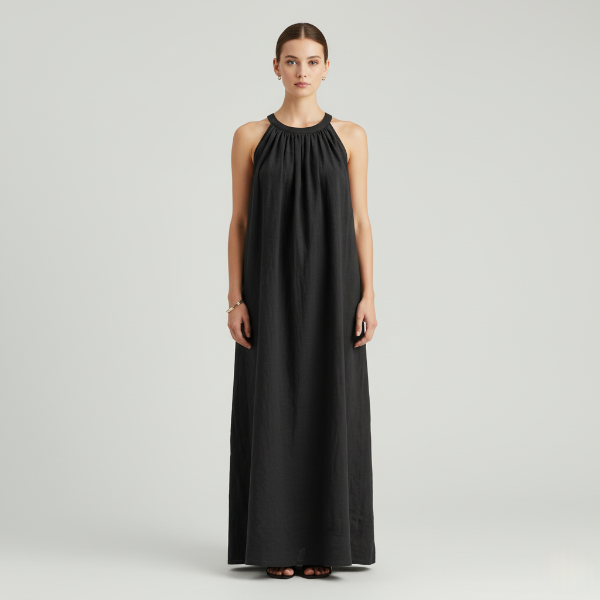 Linen Halter Neck Maxi Dress for Women - Loose Fit Summer Casual Wear
